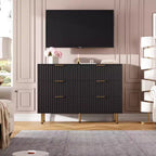 Commode à huit tiroirs, tiroirs profonds et plateau large de style moderne avec cannelures pour chambre à coucher, grand meuble de rangement double pour téléviseur.