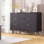 Commode à huit tiroirs, tiroirs profonds et plateau large de style moderne avec cannelures pour chambre à coucher, grand meuble de rangement double pour téléviseur.