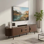 Meuble TV Mid-Century Modern de 177,8 cm avec portes coulissantes, tiroirs et prise de courant intégrée pour téléviseur de 203,2 cm, noyer