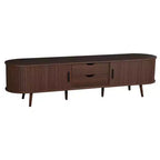 Meuble TV Mid-Century Modern de 177,8 cm avec portes coulissantes, tiroirs et prise de courant intégrée pour téléviseur de 203,2 cm, noyer