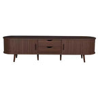 Meuble TV Mid-Century Modern de 177,8 cm avec portes coulissantes, tiroirs et prise de courant intégrée pour téléviseur de 203,2 cm, noyer