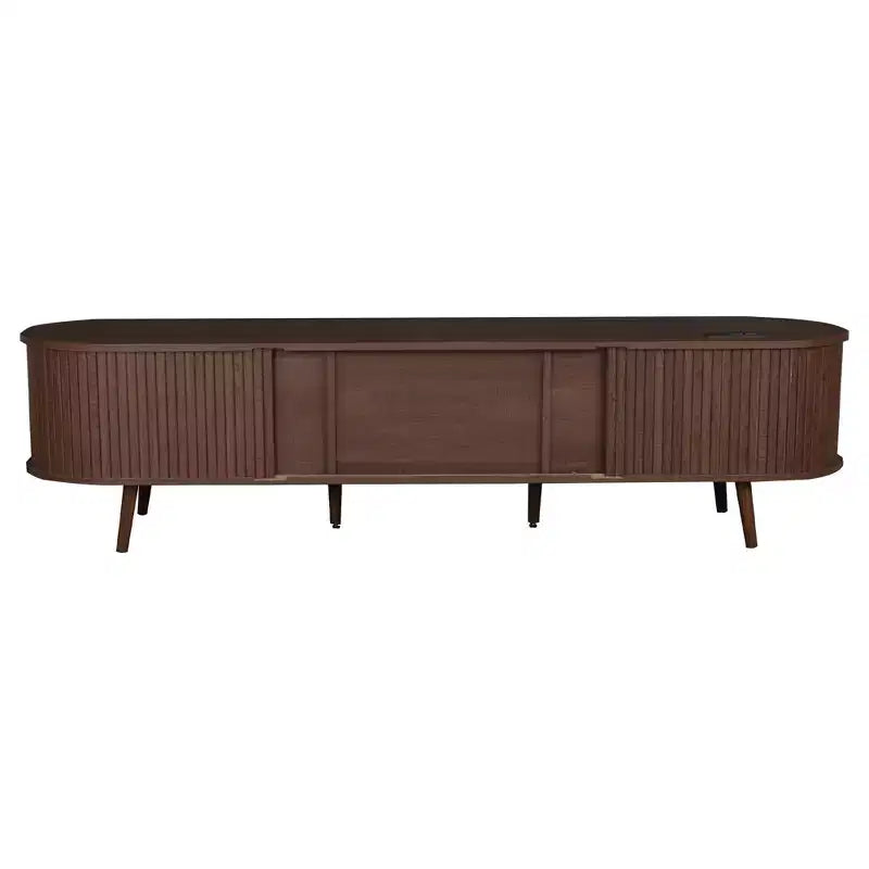 Meuble TV Mid-Century Modern de 177,8 cm avec portes coulissantes, tiroirs et prise de courant intégrée pour téléviseur de 203,2 cm, noyer