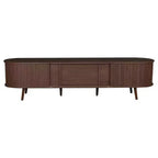Meuble TV Mid-Century Modern de 177,8 cm avec portes coulissantes, tiroirs et prise de courant intégrée pour téléviseur de 203,2 cm, noyer