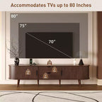 Meuble TV Mid-Century Modern de 177,8 cm avec portes coulissantes, tiroirs et prise de courant intégrée pour téléviseur de 203,2 cm, noyer