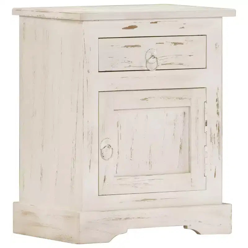 Table de chevet blanche en bois de manguier massif 40 x 30 x 50 cm