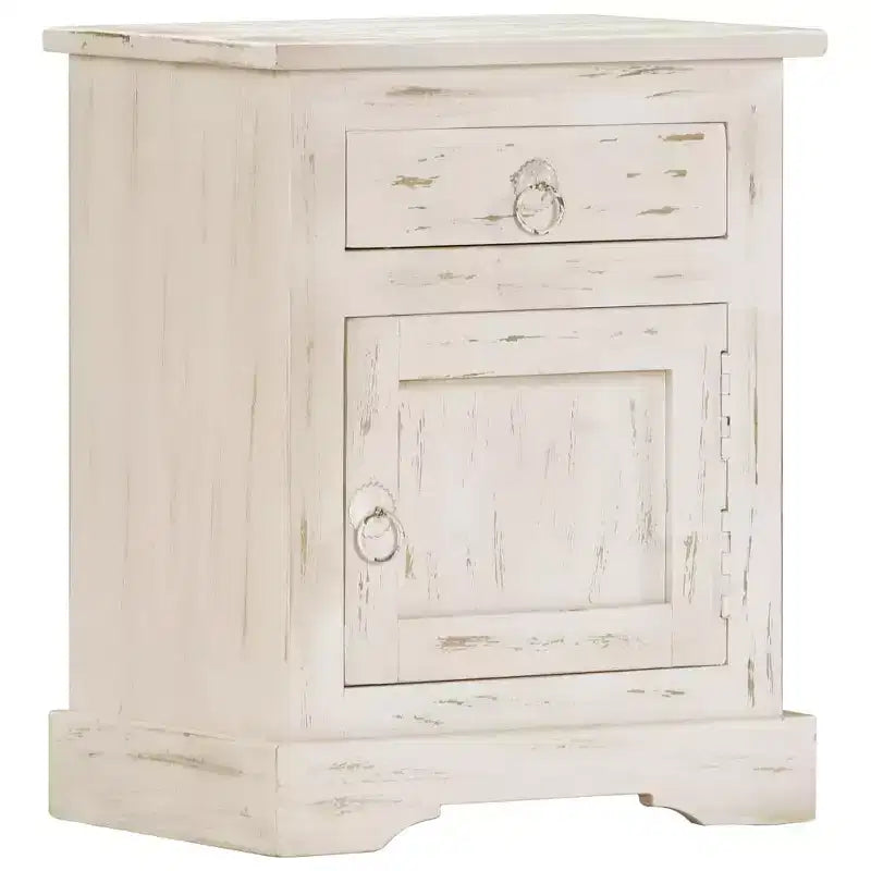 Table de chevet blanche en bois de manguier massif 40 x 30 x 50 cm
