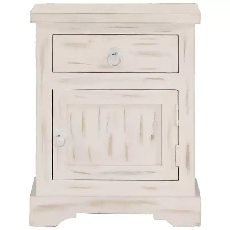 Table de chevet blanche en bois de manguier massif 40 x 30 x 50 cm