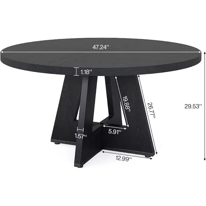 Table de salle à manger ronde de 47 pouces, table de cuisine en bois de style rustique avec piètement en croix pour salle à manger, 4 à 6 places, plateau en bois