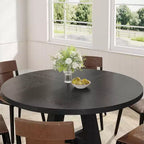 Table de salle à manger ronde de 47 pouces, table de cuisine en bois de style rustique avec piètement en croix pour salle à manger, 4 à 6 places, plateau en bois