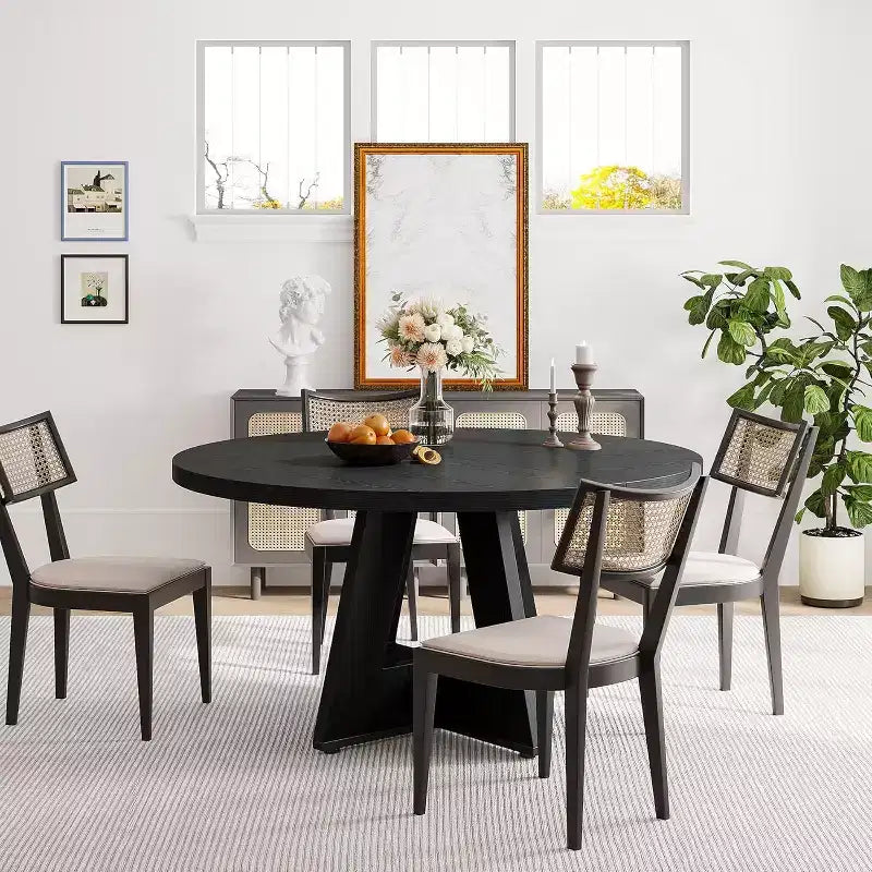 Table de salle à manger ronde de 47 pouces, table de cuisine en bois de style rustique avec piètement en croix pour salle à manger, 4 à 6 places, plateau en bois