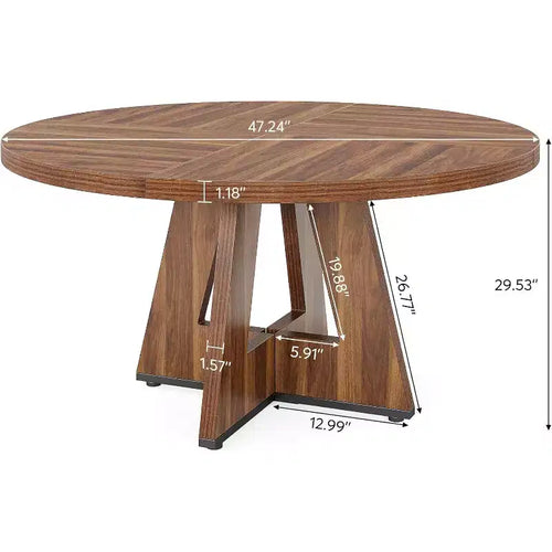 Table de salle à manger ronde de 47 pouces, table de cuisine en bois de style rustique avec piètement en croix pour salle à manger, 4 à 6 places, plateau en bois