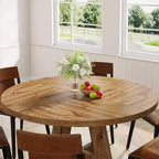 Table de salle à manger ronde de 47 pouces, table de cuisine en bois de style rustique avec piètement en croix pour salle à manger, 4 à 6 places, plateau en bois
