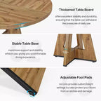 Table de salle à manger ronde de 47 pouces, table de cuisine en bois de style rustique avec piètement en croix pour salle à manger, 4 à 6 places, plateau en bois