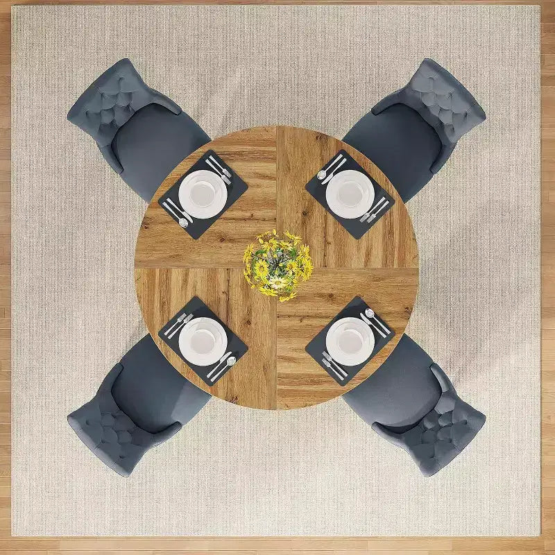 Table de salle à manger ronde de 47 pouces, table de cuisine en bois de style rustique avec piètement en croix pour salle à manger, 4 à 6 places, plateau en bois
