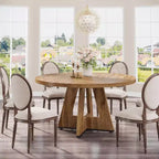 Table de salle à manger ronde de 47 pouces, table de cuisine en bois de style rustique avec piètement en croix pour salle à manger, 4 à 6 places, plateau en bois