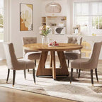 Table de salle à manger ronde de 47 pouces, table de cuisine en bois de style rustique avec piètement en croix pour salle à manger, 4 à 6 places, plateau en bois