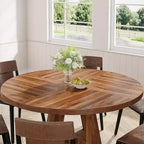 Table de salle à manger ronde de 47 pouces, table de cuisine en bois de style rustique avec piètement en croix pour salle à manger, 4 à 6 places, plateau en bois