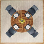 Table de salle à manger ronde de 47 pouces, table de cuisine en bois de style rustique avec piètement en croix pour salle à manger, 4 à 6 places, plateau en bois
