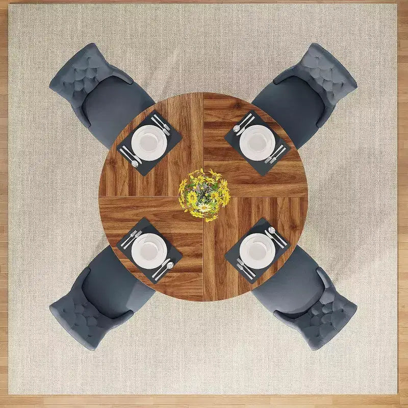 Table de salle à manger ronde de 47 pouces, table de cuisine en bois de style rustique avec piètement en croix pour salle à manger, 4 à 6 places, plateau en bois