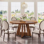 Table de salle à manger ronde de 47 pouces, table de cuisine en bois de style rustique avec piètement en croix pour salle à manger, 4 à 6 places, plateau en bois