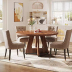 Table de salle à manger ronde de 47 pouces, table de cuisine en bois de style rustique avec piètement en croix pour salle à manger, 4 à 6 places, plateau en bois