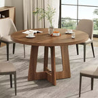 47-Round Dining Table, Farmhouse Style Wood Kitchen Table with Cross Base for Dining Room, Seats 4-6, Wooden Tabletop