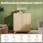 Buffet de rangement de 34,49 po, bahut moderne cannelé avec portes et étagères réglables, table console de bar en bois pour salon