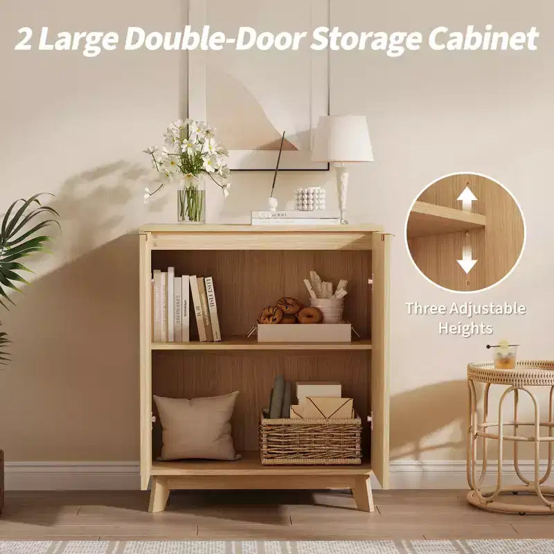 Buffet de rangement de 34,49 po, bahut moderne cannelé avec portes et étagères réglables, table console de bar en bois pour salon