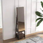 Armoire à bijoux rotative à 360° avec miroir pleine longueur, meuble de rangement verrouillable sur roulettes, présentoir à colliers et bracelets, autoportante