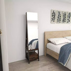 Armoire à bijoux rotative à 360° avec miroir pleine longueur, meuble de rangement verrouillable sur roulettes, présentoir à colliers et bracelets, autoportante
