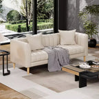 78 W Faux Leather Sofas Couches with 2 Throw Pillows, Mid Century Modern,3 Seater Sofa and Hardwood Legs,Easy Assembly, for Living Room and Bedroom