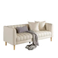 Canapés en Faux Cuir 78 W avec 2 Coussins, Style Mid-Century Moderne, Canapé 3 Places et Pieds en Bois Massif, Facile à Monter, pour Salon et Chambre
