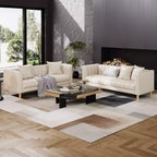Canapés en Faux Cuir 78 W avec 2 Coussins, Style Mid-Century Moderne, Canapé 3 Places et Pieds en Bois Massif, Facile à Monter, pour Salon et Chambre