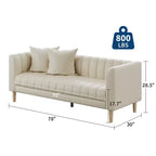 Canapés en Faux Cuir 78 W avec 2 Coussins, Style Mid-Century Moderne, Canapé 3 Places et Pieds en Bois Massif, Facile à Monter, pour Salon et Chambre