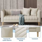 Canapés en Faux Cuir 78 W avec 2 Coussins, Style Mid-Century Moderne, Canapé 3 Places et Pieds en Bois Massif, Facile à Monter, pour Salon et Chambre