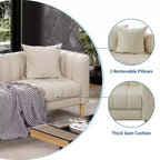 Canapés en Faux Cuir 78 W avec 2 Coussins, Style Mid-Century Moderne, Canapé 3 Places et Pieds en Bois Massif, Facile à Monter, pour Salon et Chambre