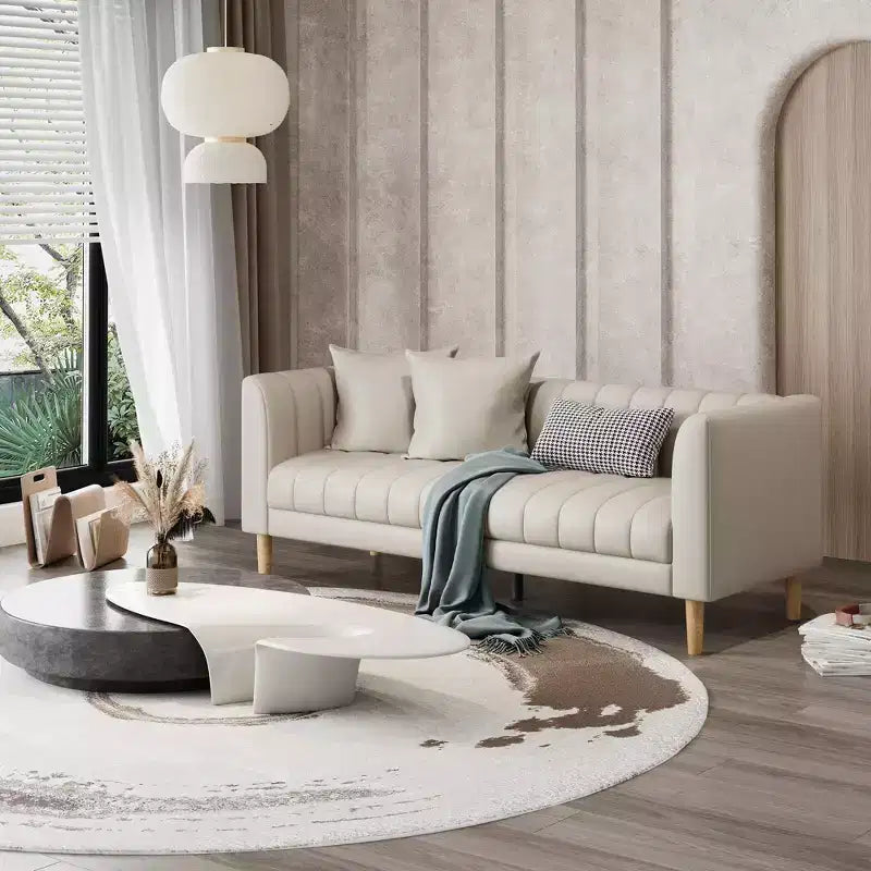 Canapés en Faux Cuir 78 W avec 2 Coussins, Style Mid-Century Moderne, Canapé 3 Places et Pieds en Bois Massif, Facile à Monter, pour Salon et Chambre