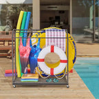 Porte-serviettes extérieur pour piscine, porte-serviettes autoportant en rotin tressé, organiseur de rangement avec compartiment pour flotteurs, frites de piscine, bouées de natation