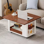 Table basse moderne 70 cm, table d'appoint multifonctionnelle avec plateau pliable, roulettes, tiroir, étagère ouverte, compartiment de rangement caché