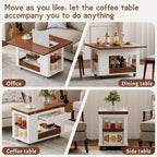 Table basse moderne 70 cm, table d'appoint multifonctionnelle avec plateau pliable, roulettes, tiroir, étagère ouverte, compartiment de rangement caché