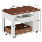 Table basse moderne 70 cm, table d'appoint multifonctionnelle avec plateau pliable, roulettes, tiroir, étagère ouverte, compartiment de rangement caché