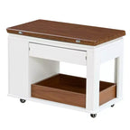 Table basse moderne 70 cm, table d'appoint multifonctionnelle avec plateau pliable, roulettes, tiroir, étagère ouverte, compartiment de rangement caché