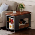 Table basse moderne 70 cm, table d'appoint multifonctionnelle avec plateau pliable, roulettes, tiroir, étagère ouverte, compartiment de rangement caché