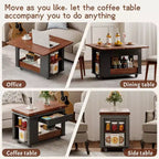 Table basse moderne 70 cm, table d'appoint multifonctionnelle avec plateau pliable, roulettes, tiroir, étagère ouverte, compartiment de rangement caché