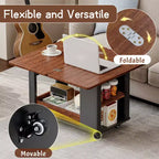 Table basse moderne 70 cm, table d'appoint multifonctionnelle avec plateau pliable, roulettes, tiroir, étagère ouverte, compartiment de rangement caché