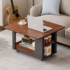Table basse moderne 70 cm, table d'appoint multifonctionnelle avec plateau pliable, roulettes, tiroir, étagère ouverte, compartiment de rangement caché