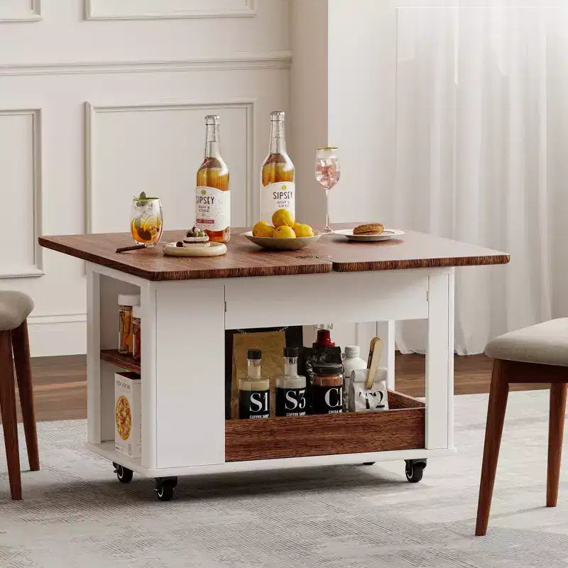 Table basse moderne 70 cm, table d'appoint multifonctionnelle avec plateau pliable, roulettes, tiroir, étagère ouverte, compartiment de rangement caché