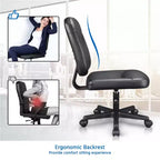 Fauteuil de bureau sans accoudoirs à dossier mi-haut, réglable, noir