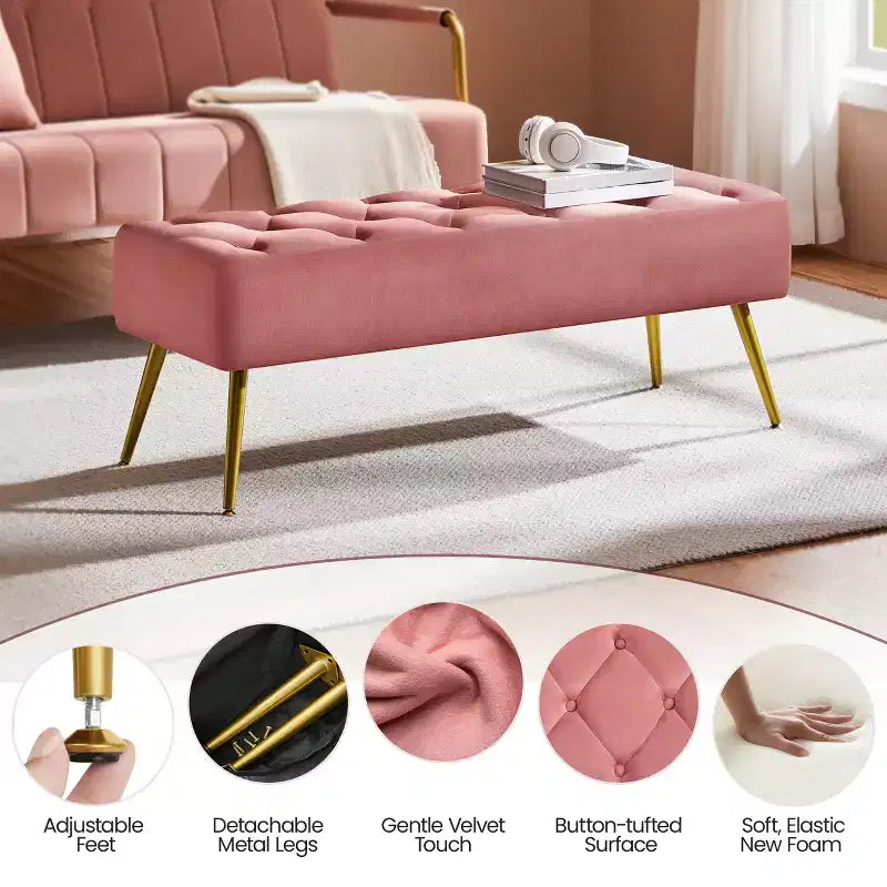 Banc de bout de lit moderne capitonné avec boutons pour chambre à coucher