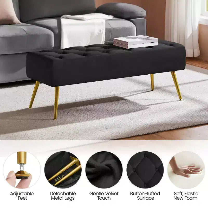 Banc de bout de lit moderne capitonné avec boutons pour chambre à coucher